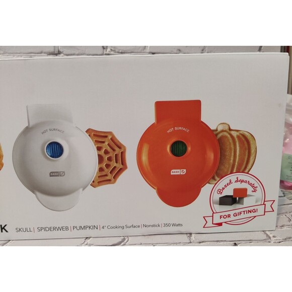 Mini Waffle Maker Set of 3 Pumpkin, Skull and Spider Web-NEW - Picture 11 of 12